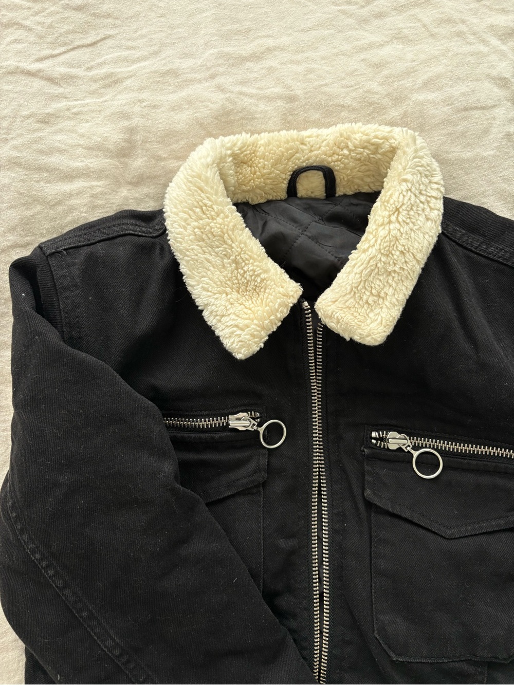 Women’s Black Jacket with Cream Sherpa Collar